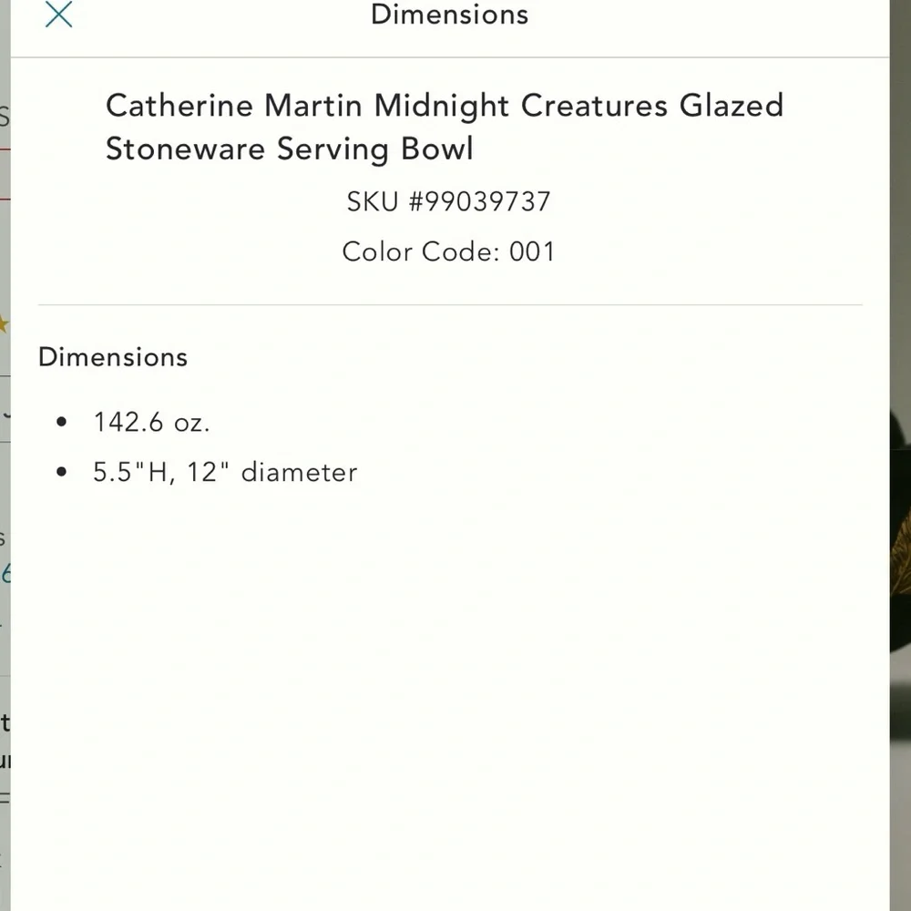 Anthropologie Catherine Martin Midnight Creatures Glazed Stoneware Serving Bowl